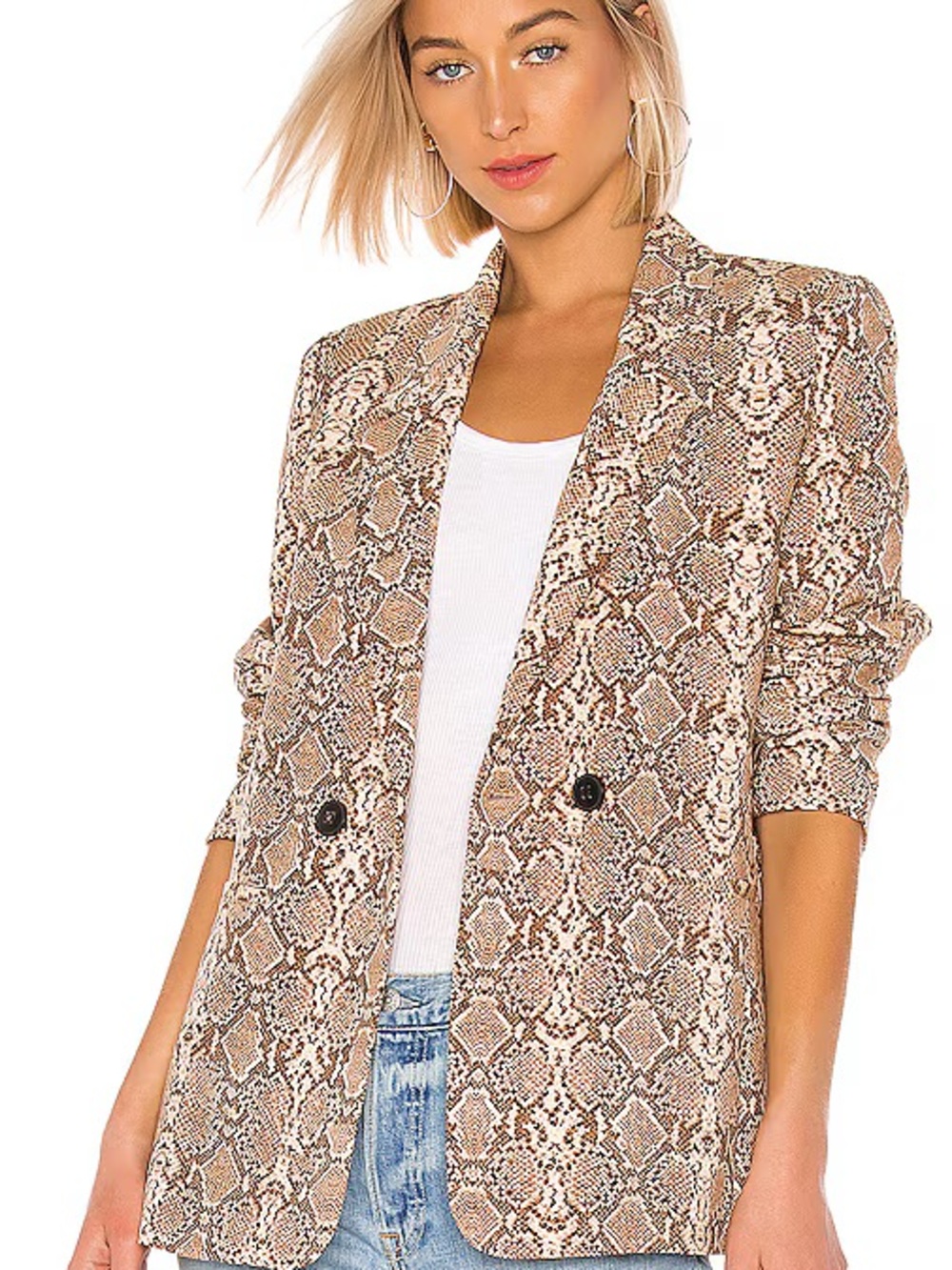 Anine Bing Madeline Snakeskin Double-Breasted Blazer